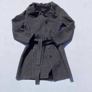 Cynthia Rowley Coat Womens Small Dark Gray Wool Belted Peter Pan Collar
